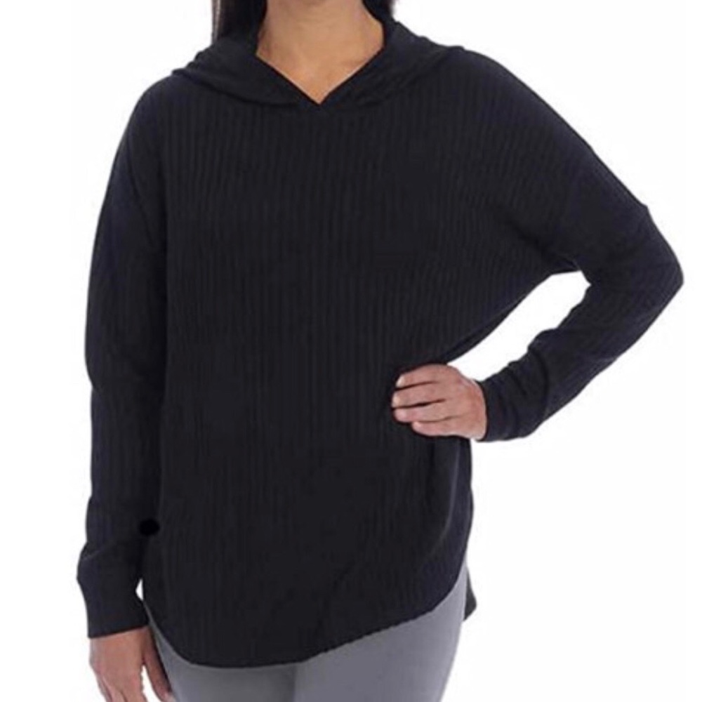 NWT Chaser Waffle Knit Thermal Hooded Dropped Shoulder Black Pullover Size Small